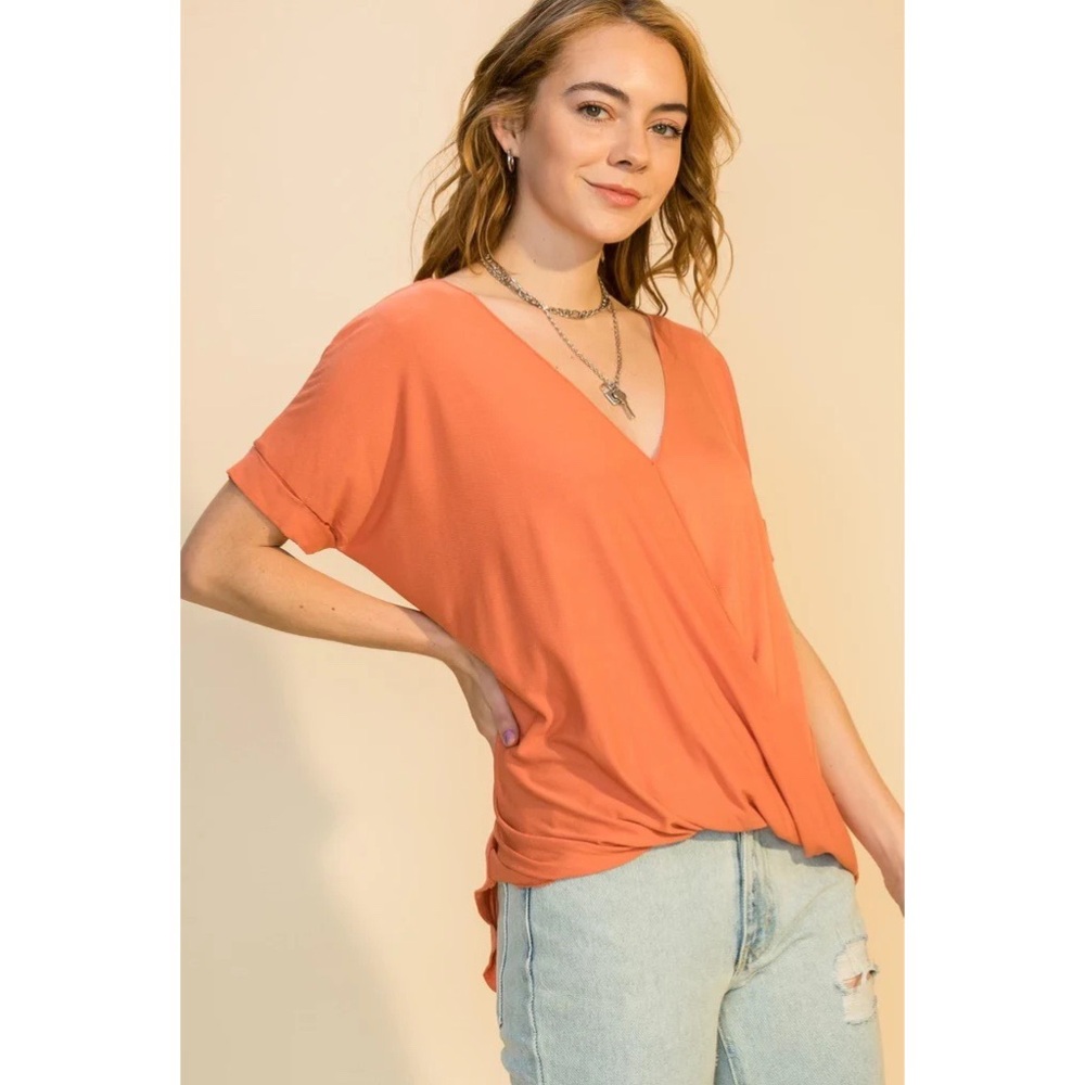 Orange Short Sleeve Draped Top Size Medium EUC